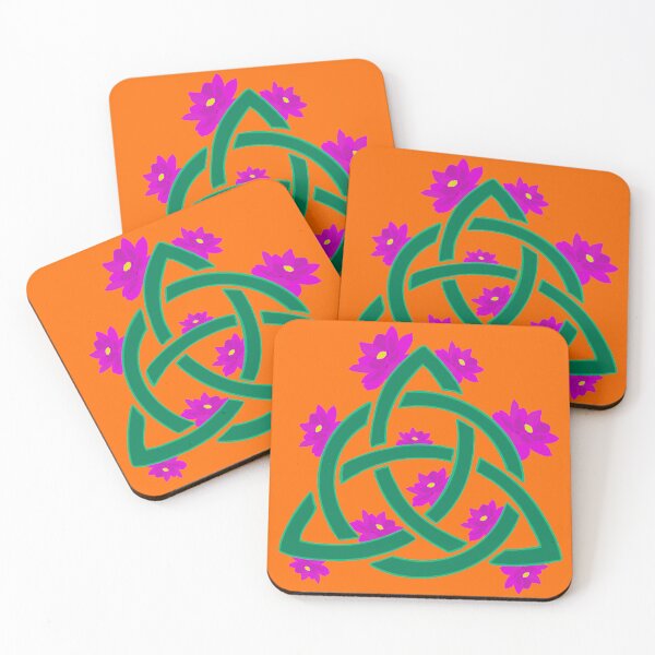 Item preview, Magical triquetra symbol with beautiful lotus blossoms orange  background designed and sold by LynseysArtShop.