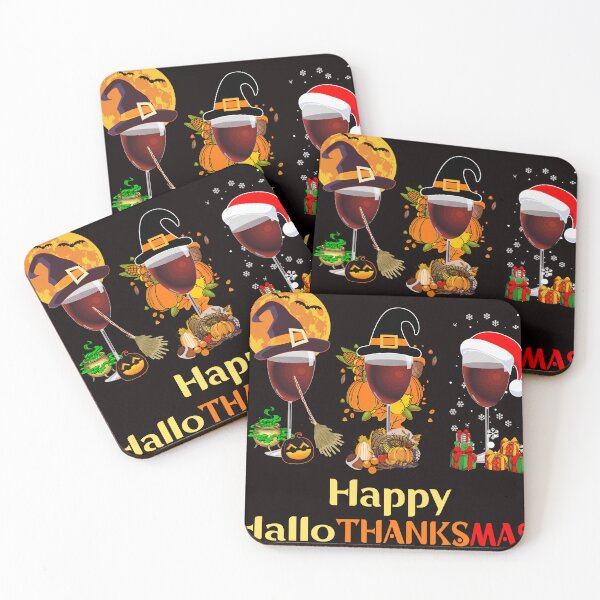 Item preview, Happy Hallothanksmas Wine Glasses Witch Santa Hat Pumpkin designed and sold by iweardesign.