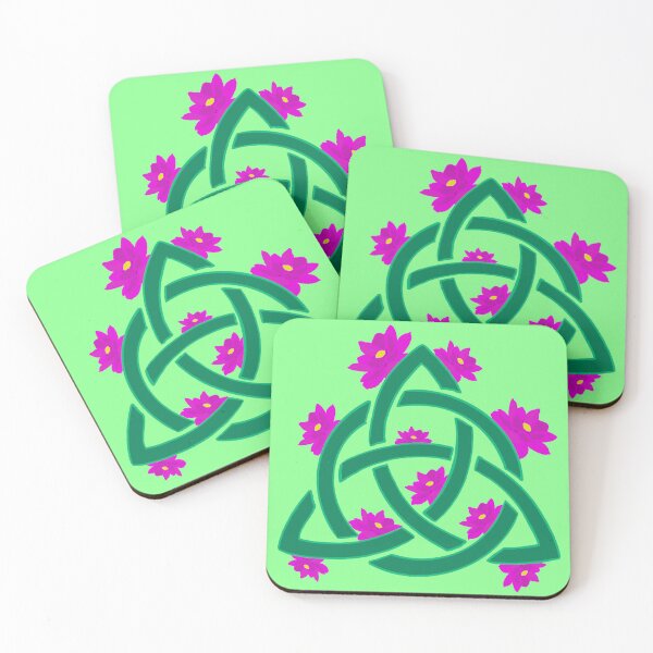 Item preview, Magical triquetra symbol with beautiful lotus blossoms green  background designed and sold by LynseysArtShop.