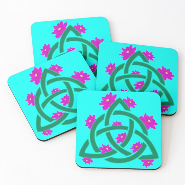 Item preview, Magical triquetra symbol with beautiful lotus blossoms blue background designed and sold by LynseysArtShop.
