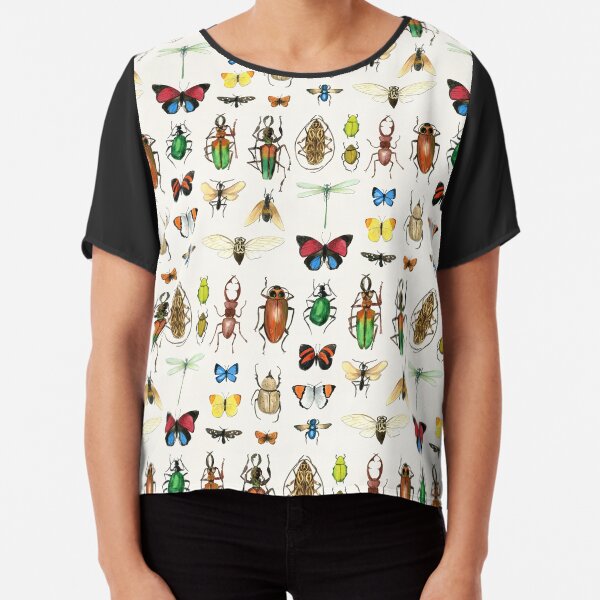 The Usual Suspects - insects on white - watercolour bugs pattern by Cecca Designs Chiffon Top