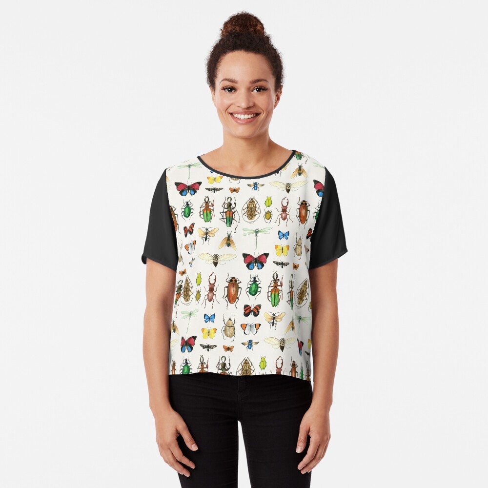 The Usual Suspects - insects on white - watercolour bugs pattern by Cecca Designs Chiffon Top