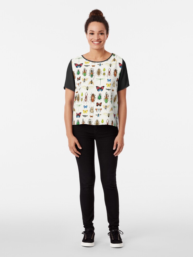 Alternate view of The Usual Suspects - insects on white - watercolour bugs pattern by Cecca Designs Chiffon Top