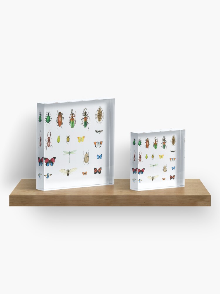 Alternate view of The Usual Suspects - insects on white - watercolour bugs pattern by Cecca Designs Acrylic Block