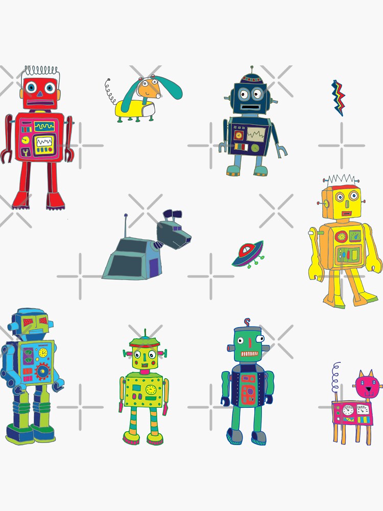 Robots in Space - grey - fun Robot pattern by Cecca Designs by Cecca-Designs