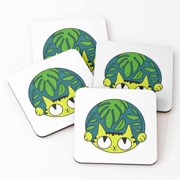 Item preview, lime green cat surrounded by a small jungle medalion cute gift designed and sold by AnanasArt.