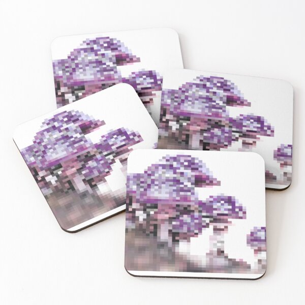 Item preview, some pixelated mushrooms on a hill | (muted) purple variant designed and sold by VoltageStone.