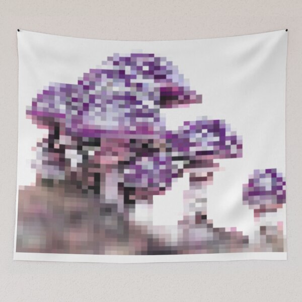 Item preview, some pixelated mushrooms on a hill | (muted) purple variant designed and sold by VoltageStone.