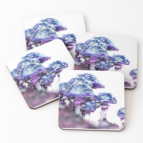 Item preview, some pixelated mushrooms on a hill | (muted) blue variant designed and sold by VoltageStone.