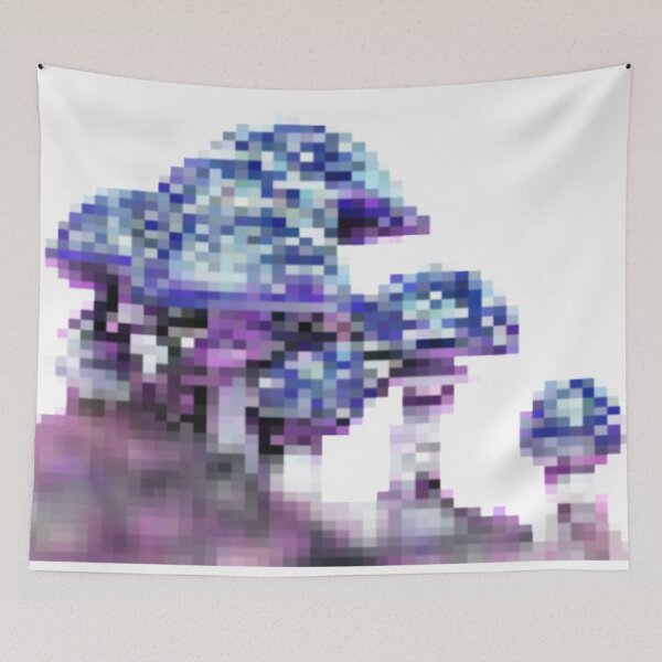 Item preview, some pixelated mushrooms on a hill | (muted) blue variant designed and sold by VoltageStone.