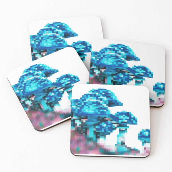 Item preview, some pixelated mushrooms on a hill | blue variant designed and sold by VoltageStone.