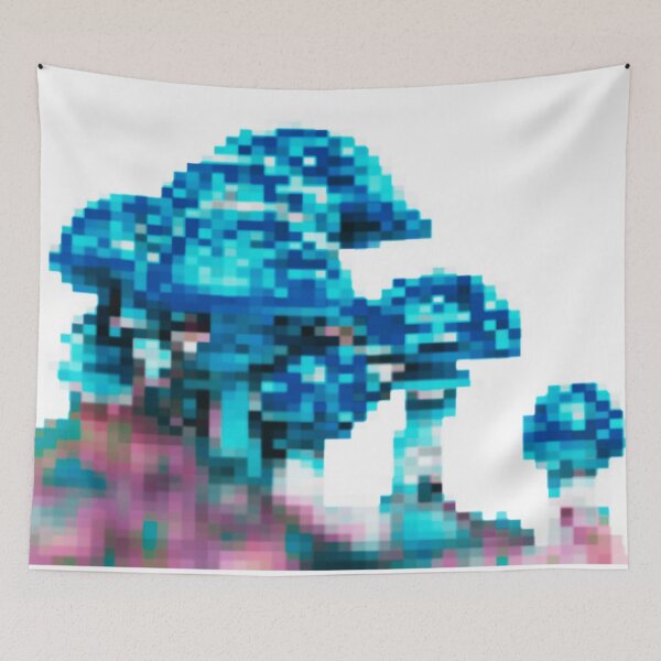 Item preview, some pixelated mushrooms on a hill | blue variant designed and sold by VoltageStone.