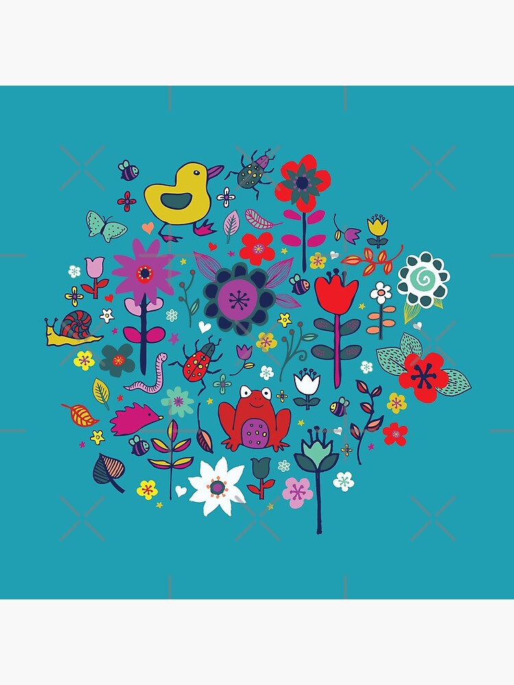 Ducks and Frogs in the Garden - cute floral pattern by Cecca Designs by Cecca-Designs