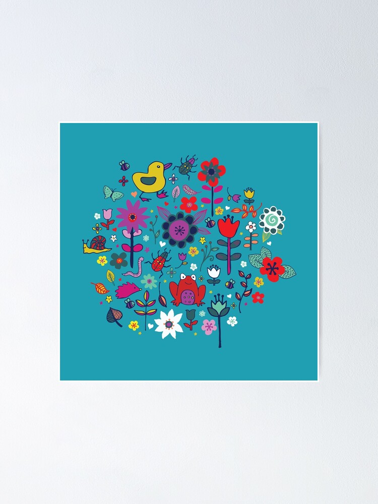 Alternate view of Ducks and Frogs in the Garden - cute floral pattern by Cecca Designs Poster