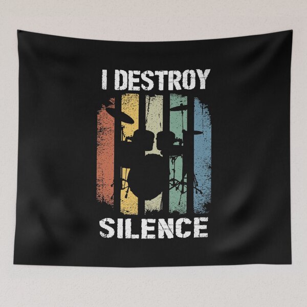Item preview, i destroy silence retro drum music band designed and sold by Majesticoo.