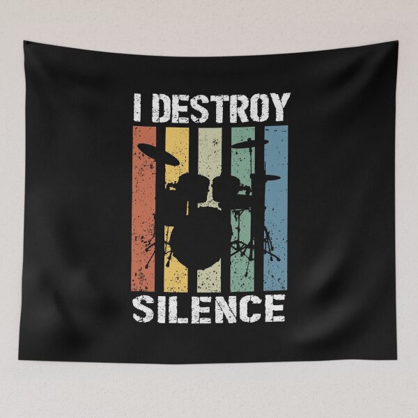 Item preview, i destroy silence retro drum music band designed and sold by Majesticoo.