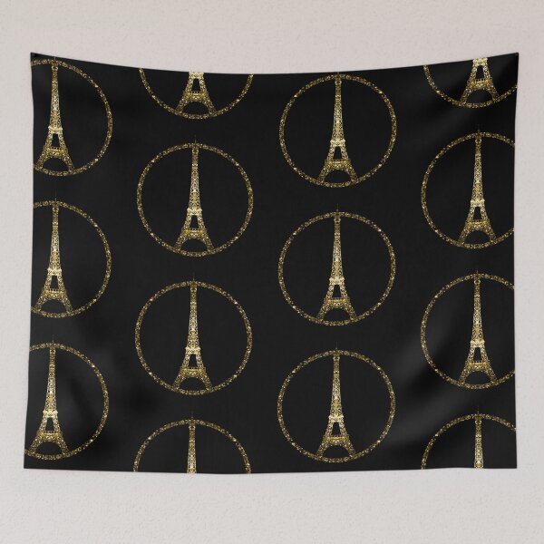 Item preview, Paris Eiffel Tower gold faux sparkles peace symbol on black (Photo of Glitter - Not Reflective)  designed and sold by PLdesign.