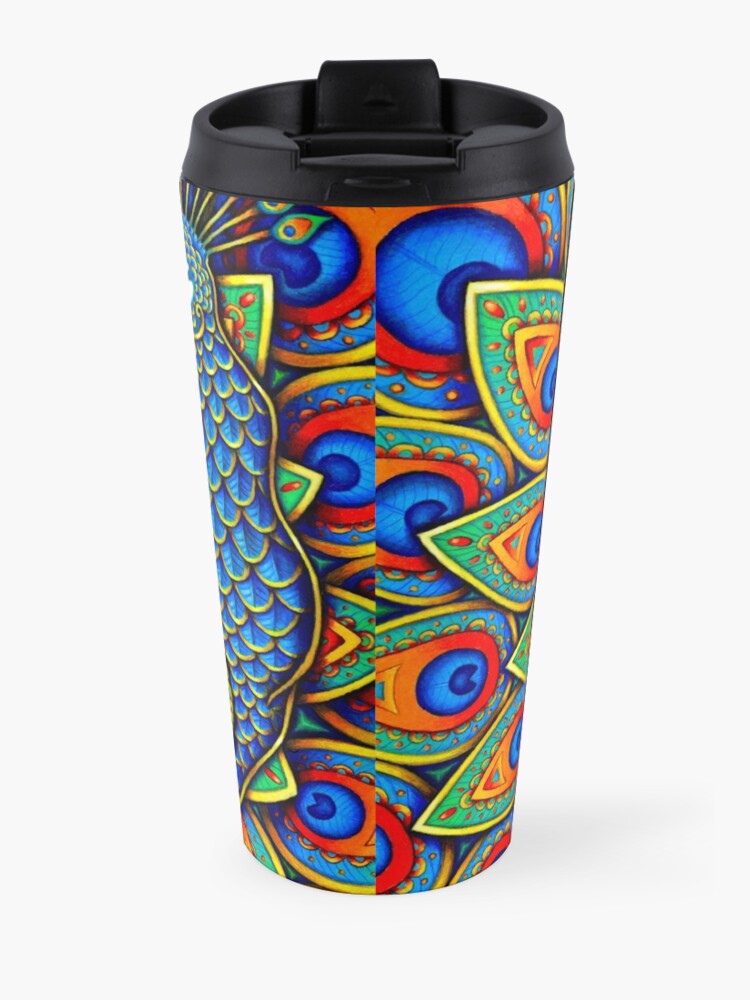 Alternate view of Colorful Paisley Peacock Rainbow Bird Travel Mug