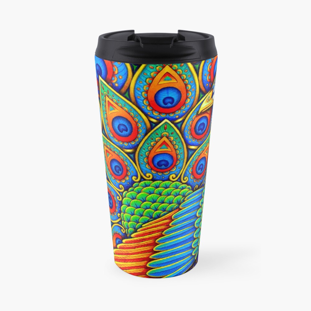 Colorful Paisley Peacock Rainbow Bird Travel Mug