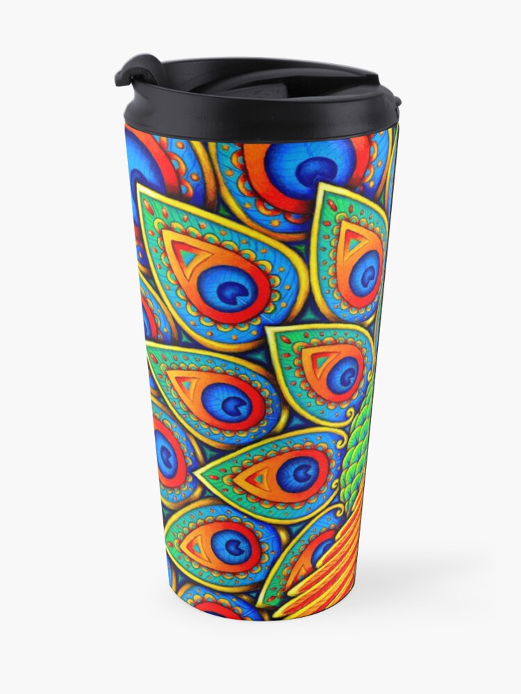 Alternate view of Colorful Paisley Peacock Rainbow Bird Travel Mug