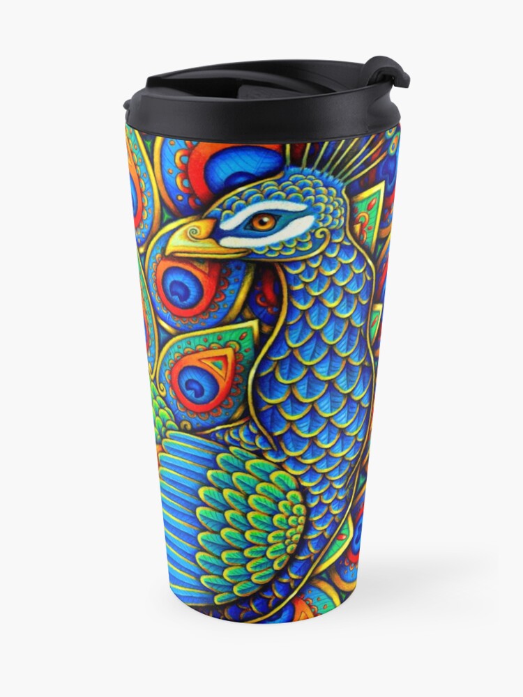 Alternate view of Colorful Paisley Peacock Rainbow Bird Travel Mug