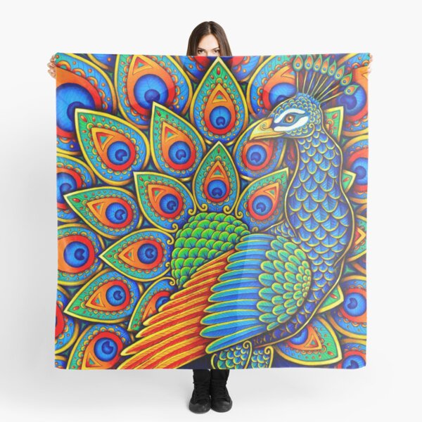 Colorful Paisley Peacock Rainbow Bird Scarf