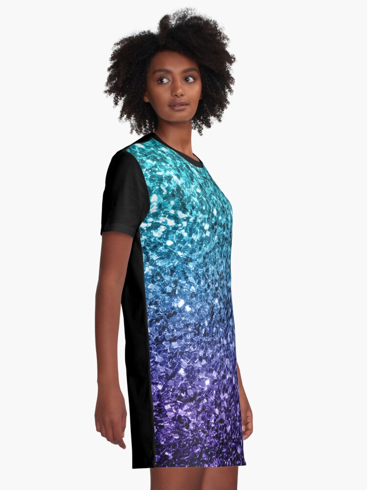 Alternate view of Beautiful Aqua blue Ombre glitter sparkles Graphic T-Shirt Dress