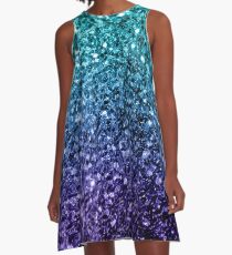 Beautiful Aqua blue Ombre glitter sparkles A-Line Dress