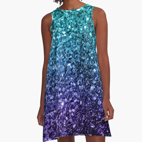 Beautiful Aqua blue Ombre glitter sparkles A-Line Dress