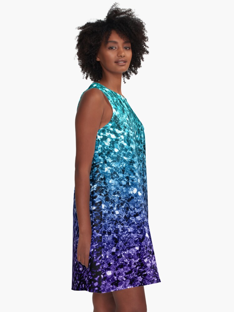 Alternate view of Beautiful Aqua blue Ombre glitter sparkles A-Line Dress