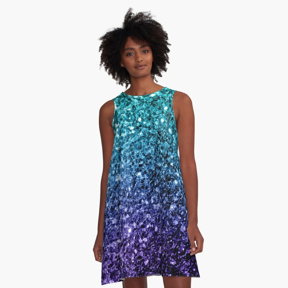 Beautiful Aqua blue Ombre glitter sparkles A-Line Dress