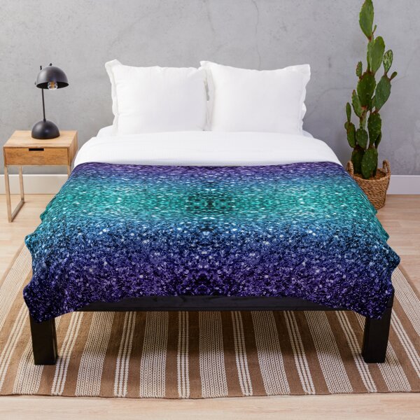 Beautiful Aqua blue Ombre glitter sparkles Throw Blanket
