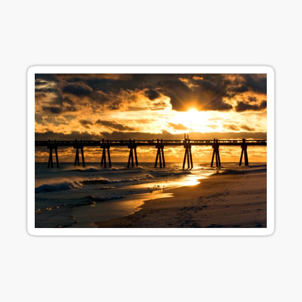Pensacola Beach Fishing Pier Sunset Sticker