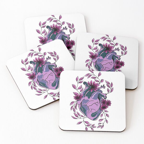 Item preview, Mauve, Pink and Lilac anatomically correct heart with flowers and leaves cute gift designed and sold by AnanasArt.