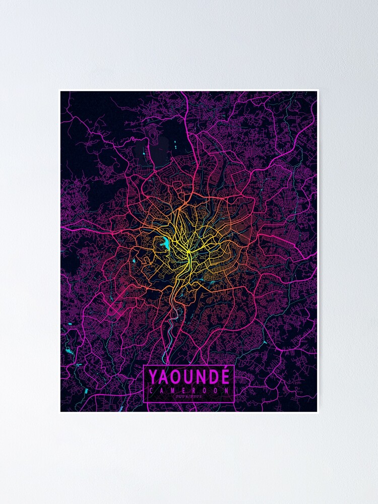 Yaounde City Map Of Cameroon Neon Poster For Sale By DeMAP Redbubble   Fposter,small,wall Texture,product,750x1000 