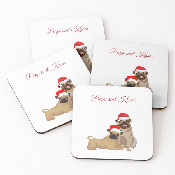 Item preview, Pugs and Kisses, Cute Pugs wearing Santa Hat, Pug Christmas, Willow Days designed and sold by avit1.