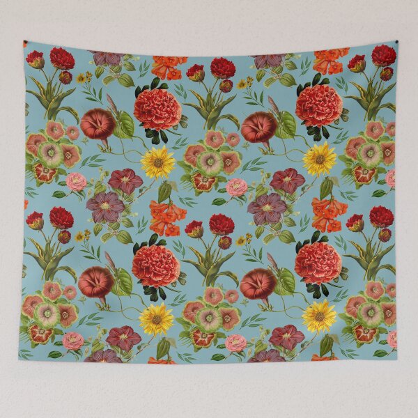Artikelvorschau, Vintage Blumen und Rosen exotischen Sommergarten, botanische Muster, florale Illustration, Vintage blau Vintage floral entworfen und verkauft von ZeinabTaha.