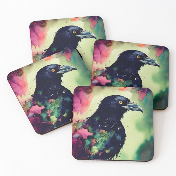 Item preview, Crow Raven Grunge Paint Splatter Multi Colored Watercolor Illustration designed and sold by CGSGraphics.