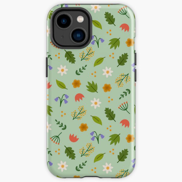 Pattern végétal fleurs, fond vert Coque antichoc iPhone