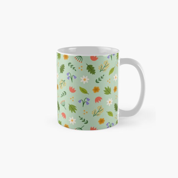 Pattern végétal fleurs, fond vert Mug classique