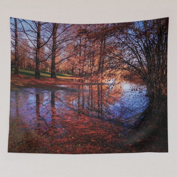 Item preview, tree reflection in water, autumn fallen leaves designed and sold by marghe41.
