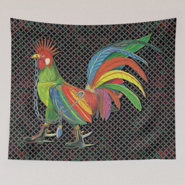 Artikelvorschau, Punky Rooster Pattern auf Rainbow Strip Black entworfen und verkauft von AJLeibengeist.