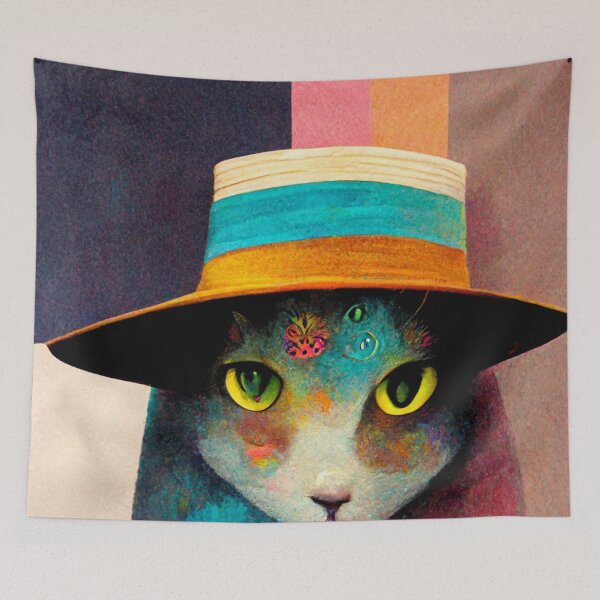 Item preview, Surreal, Super cool cat wearing a hat, colorful designed and sold by AmazinfArt.