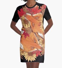 Autumn Fox Bloom Graphic T-Shirt Dress