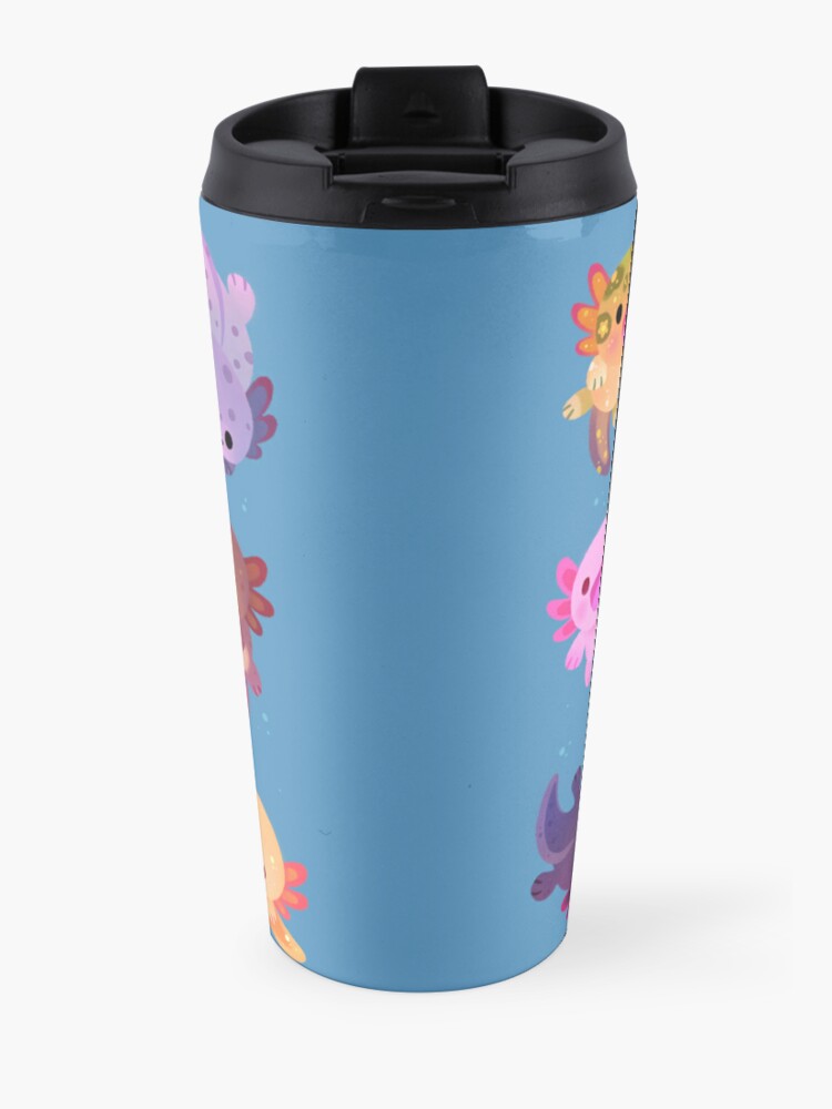 Alternate view of Happy axolotl - blue Travel Coffee Mug