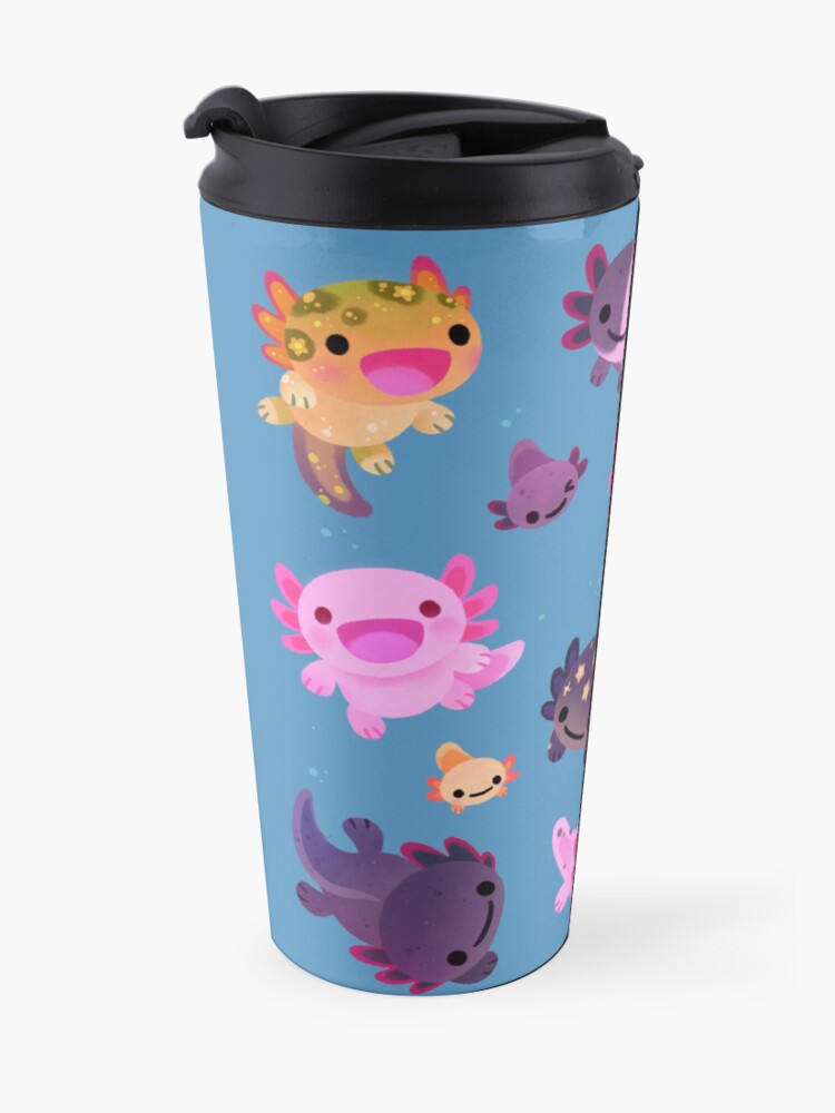 Alternate view of Happy axolotl - blue Travel Coffee Mug