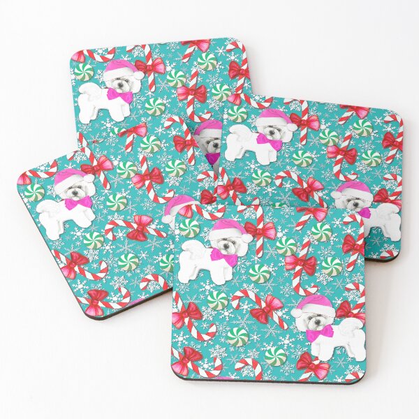 Item preview, Bichon Frise and Bolognese dog Christmas Candy canes and snowflakes in red and teal designed and sold by MagentaRose.