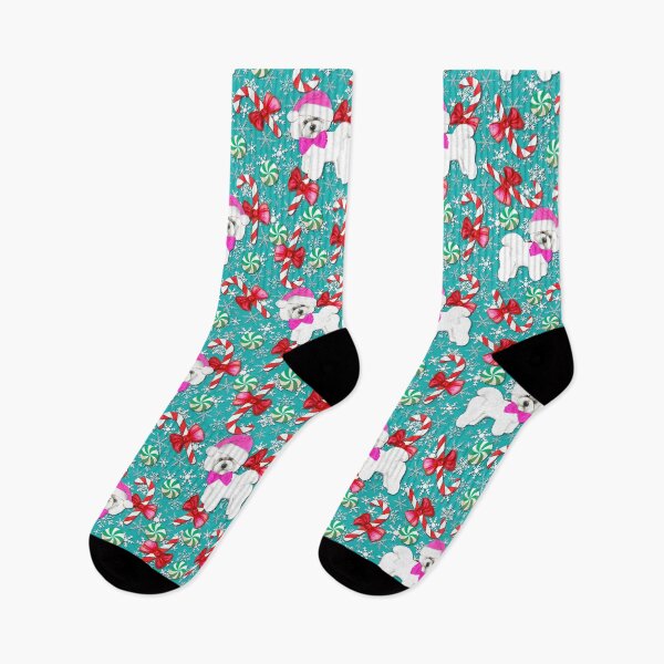 Item preview, Bichon Frise and Bolognese dog Christmas Candy canes and snowflakes in red and teal designed and sold by MagentaRose.