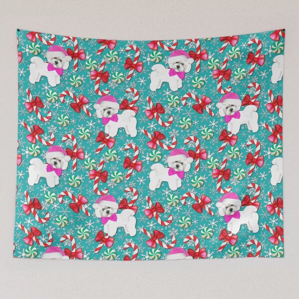 Item preview, Bichon Frise and Bolognese dog Christmas Candy canes and snowflakes in red and teal designed and sold by MagentaRose.