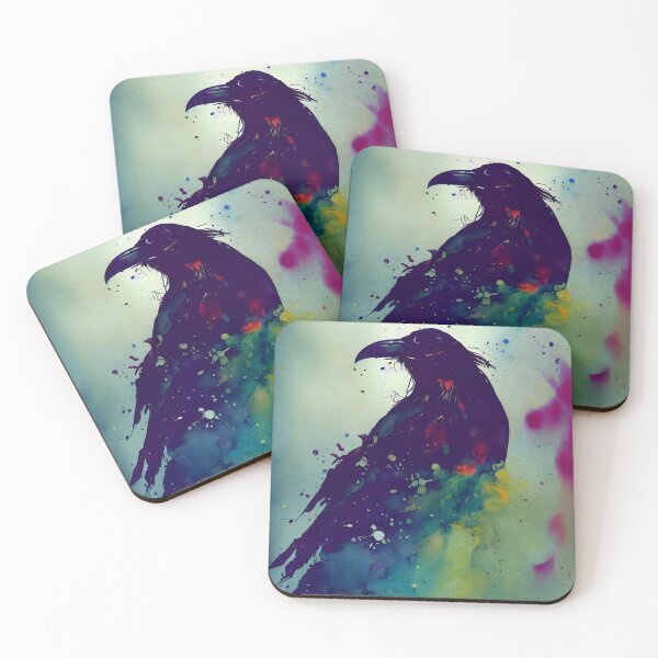 Item preview, Crow Raven Grunge Paint Splatter Multi Colored Watercolor Illustration designed and sold by CGSGraphics.